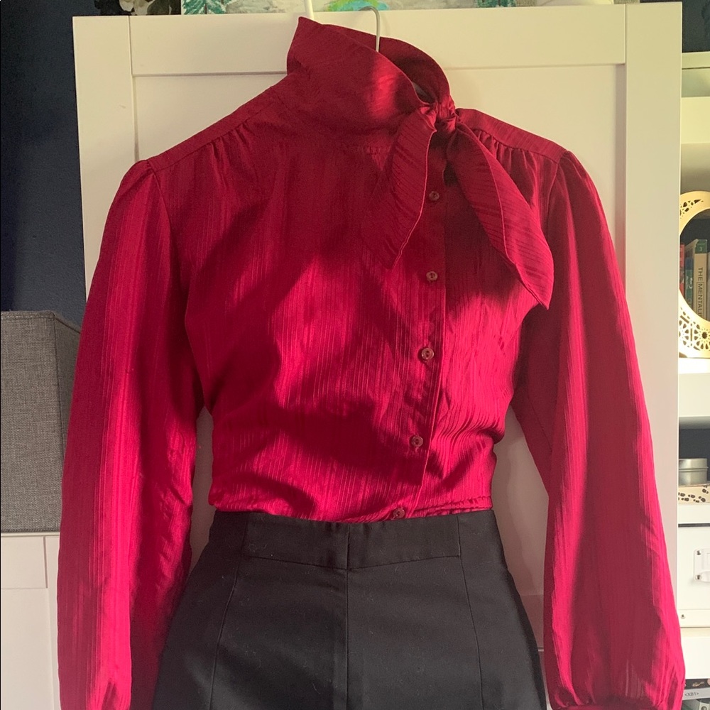 Beautiful vintage blouse with high tied neck